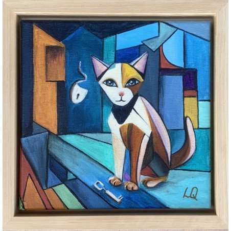 Chat Hamlet - Peinture acrylique originale sur toile par artiste-auteur Luna Quéré