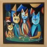 Chats au resto - Peinture acrylique originale sur toile par artiste-auteur Luna Quéré