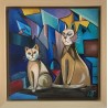 Il était un soir... - Peinture acrylique originale sur toile, représentant les chats,  par artiste-auteur Luna Quéré