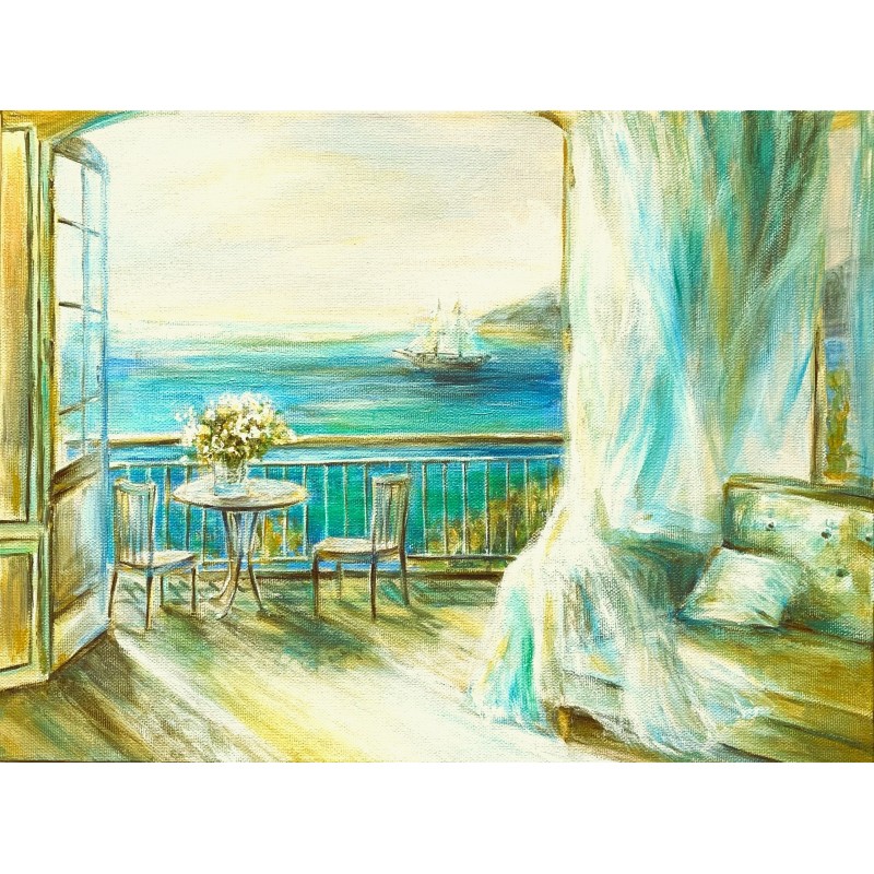 La chambre au bord de la mer - Peinture acrylique 30x40 cm